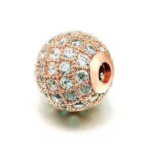 Rosgold, Qualittsperle besetzt mit Cubic Zirkonia, 10 mm, 1 Stk.