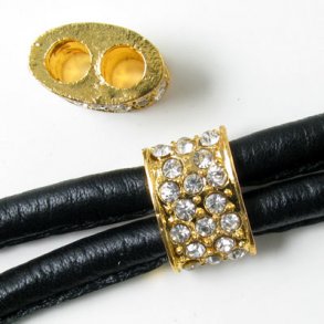 Kristall Schnursammler, vergoldet mit klaren Kristallen, 16x11 mm, 1 Stk.