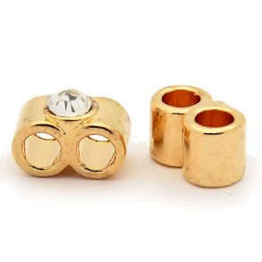 Schnursammler mit Kristall, vergoldet, 2 Löcher (4 mm), 16x11 mm, 1 Stk.