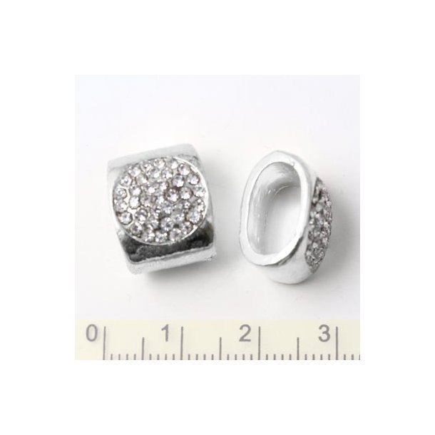Connector bead with crystals, oval-shaped hole, silvered brass, inner hole size 11,5x7mm, 1pc. Jewellery Bead