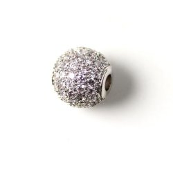 Versilberte Qualitts-Perle besetzt mit Cubic Zirkonia, 10 mm, 1 Stk.