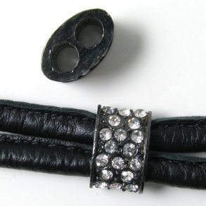 Kristall Schnursammler, schwarz-metall mit klaren Kristallen, 16x11 mm, 1 Stk