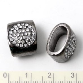 Perlenrohr mit Kristallen, ovales Loch, schwarzes Messing, innere Lochgröße 11,5x7 mm, 1 Stk