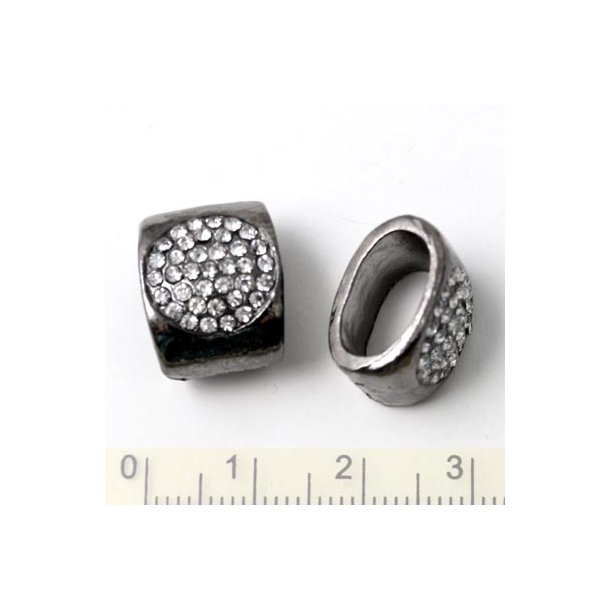Samle-perle med krystaller, ovalt hul, sort messing, indre hulm&aring;l 11,5x7 mm, 1 stk