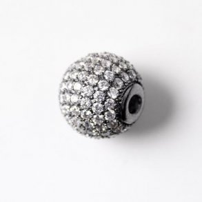 Schwarze Qualitäts-Perle besetzt mit Cubic Zirkonia, 12 mm, 1 Stk.
