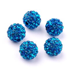 Durchgebohrte Bling-kugeln, mit blauen Kristallen, 10 mm, 2 Stk.