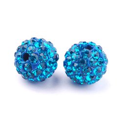 Durchgebohrte Bling-kugeln, mit blauen Kristallen, 10 mm, 2 Stk.