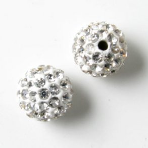 Bling bling beads, 6mm, white with transparent crystals, 2pcs