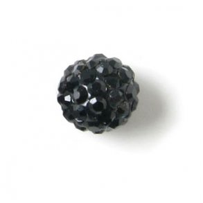 Angebohrte Kugel, 10 mm, mit schwarzen Kristallen, 1 Stk.