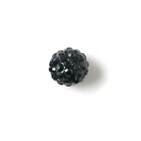 Anboret kugle, 10 mm, med sorte krystaller, 1 stk.