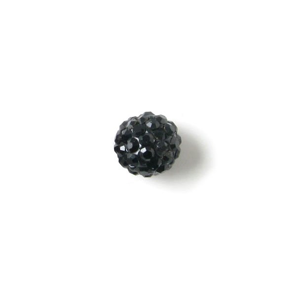 Angebohrte Kugel, 10 mm, mit schwarzen Kristallen, 1 Stk.