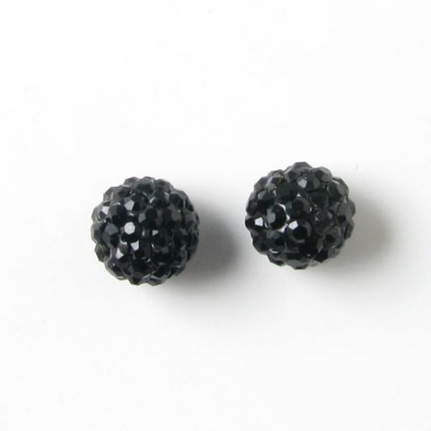 Anboret kugle, 8 mm, med sorte krystaller, 2 stk