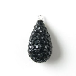 Tropfen-Anh&auml;nger mit schwarzen Kristallen und Silber-&Ouml;se, 21x11 mm