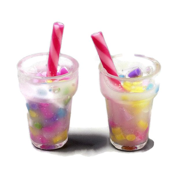Resin pendant, Bubble Tea with straw, pink, 27x13 mm, 2 pcs