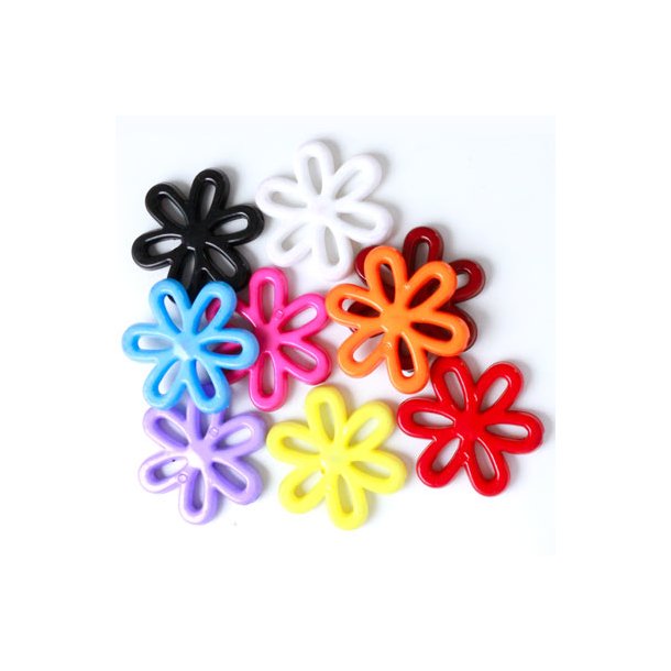 Acrylic flowers, simple silhouette, mixed colours, 20x5mm, 4pcs.