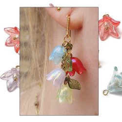 Blume, Acryl-Anhnger, 10 gemischte Farben, goldene se, Lnge 11 mm, 10 Stck.