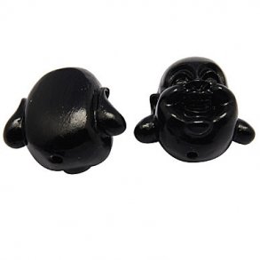 Akrylperle, glad buddha-ansigt, 16x18x13,5, sort, 2 stk.