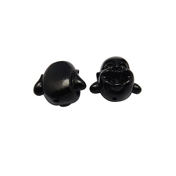 Acrylic beads, happy buddha head, black, 16x18x13.5, 2pcs.
