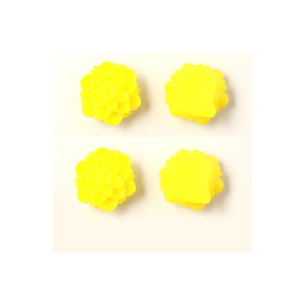 Resin, dahlia, lille, gul, 10x6 mm, 4 stk.