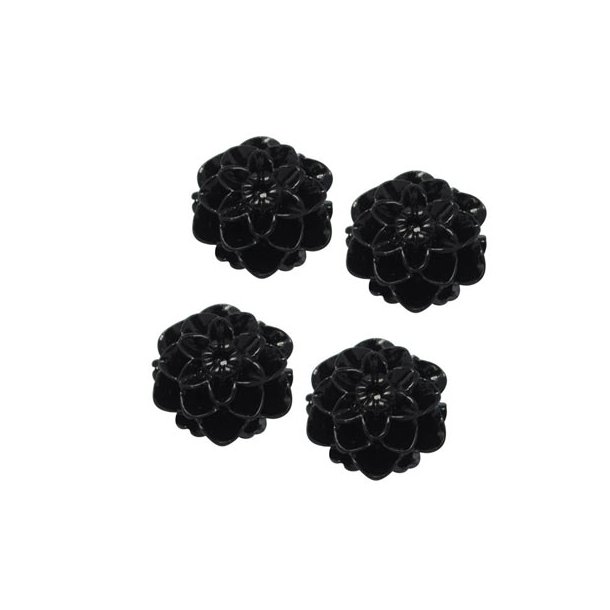 Resin dahlia, small, black, 10x6mm, 4pcs.