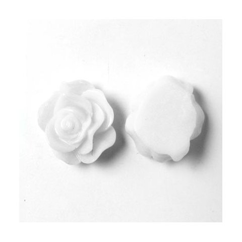 Resin flad rose, hvid, 13x5 mm, 4 stk.
