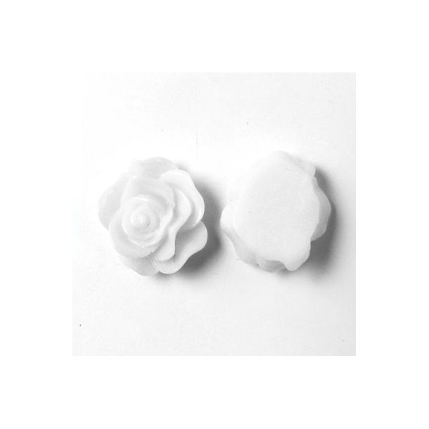 Resin flad rose, hvid, 13x5 mm, 4 stk.