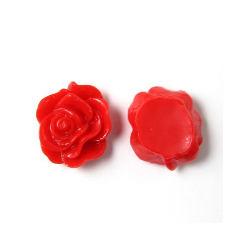 Resin flad rose, r&oslash;d, 13x5 mm, 4stk.