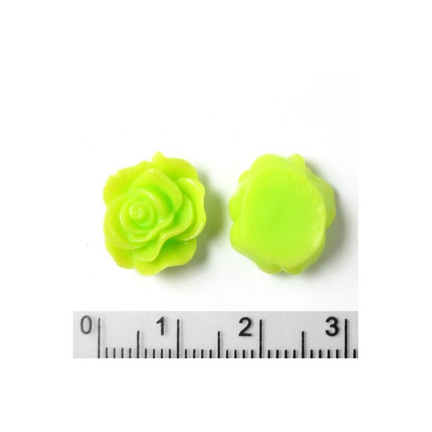 Resin flad rose, lysgr&oslash;n, 13x5 mm, 4 stk.