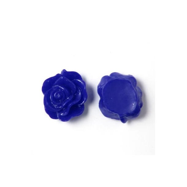 Resin rose, flat, dark blue, 13x5mm, 4pcs.
