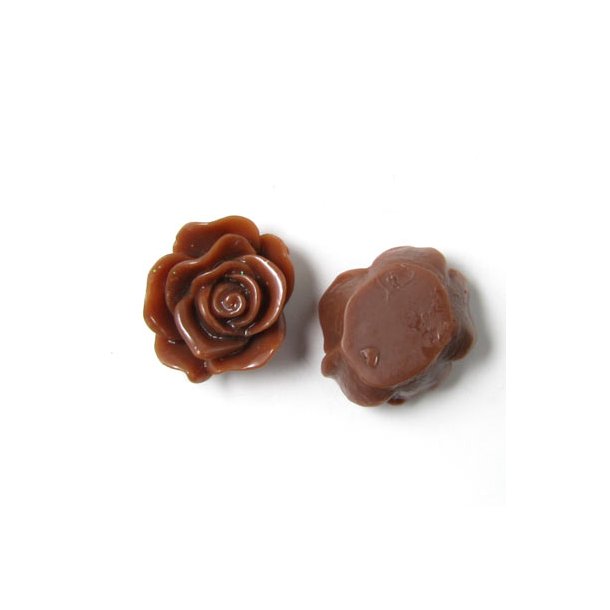 Resin rose, flat, chocolate, 13x5mm, 4pcs.