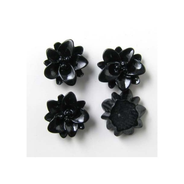 Resin lily, black, 12x5mm, 4pcs.