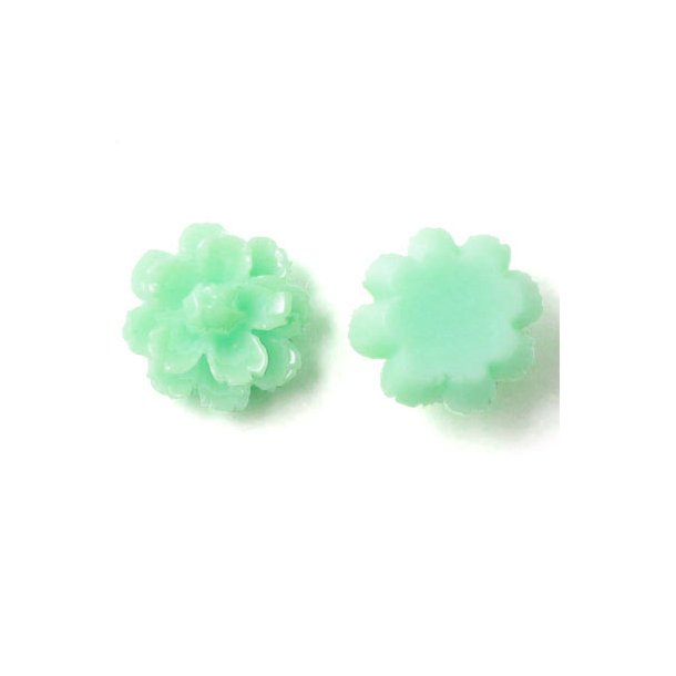 Resin fluted double layer flower, mint green, 13x7mm, 2pcs.