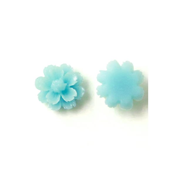 Resin fluted double layer flower, light green, 13x7mm, 2pcs.