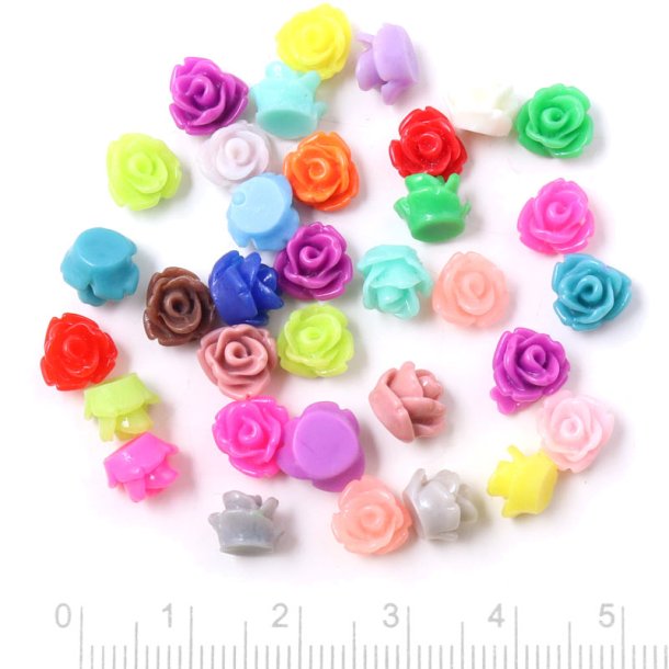 Rosen mit flachem Rcken, gemischte Farben, Kunststoff, 7x5,5 mm, 20 Stck