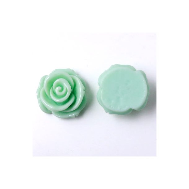 Resin rose, large size, mint green, 23x13mm, 1pc.