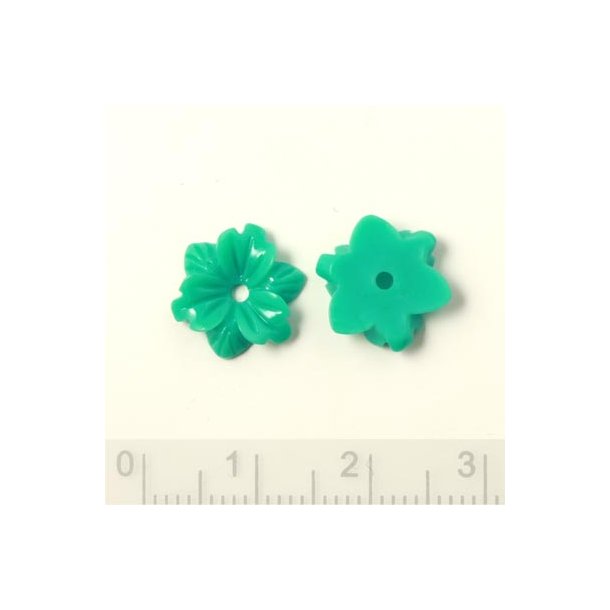 Resin, round lily, teal, with hole in the middle, 12x3mm, 4pcs.