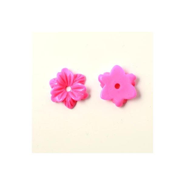 Resin-blomst, pink, rund lilje med hul i midten, 12x3 mm, 4 stk.