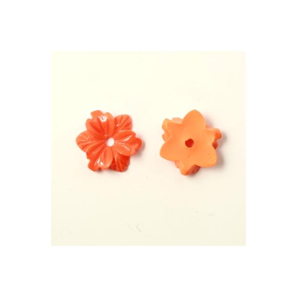 Resin-blomst, orange, rund lilje med hul i midten, 12x3 mm, 4 stk.