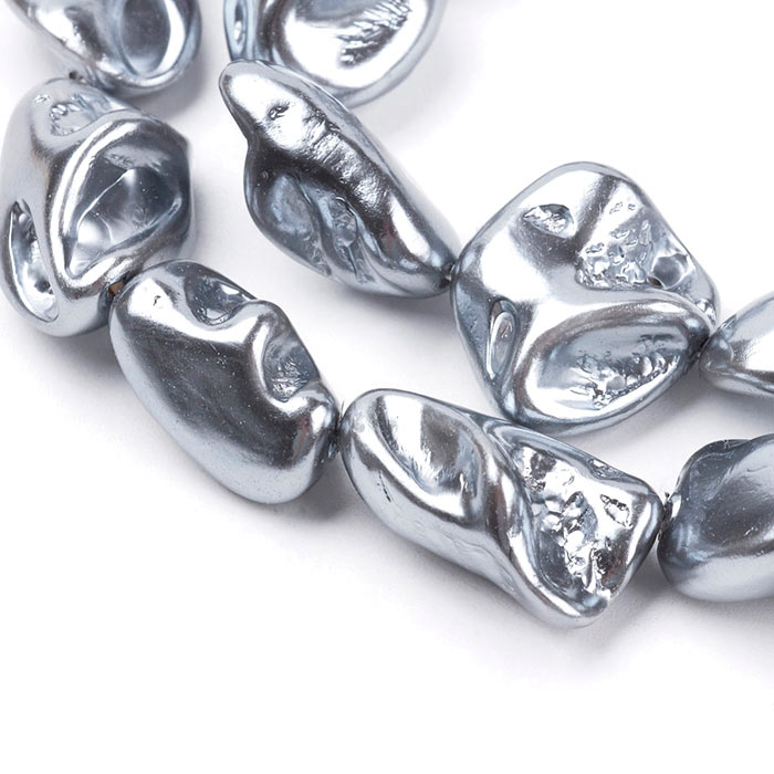 Shell pearls, Nuggets Perlen, uneben, Silber/Grau, ca. 20x17x9 mm, 4 Stk.