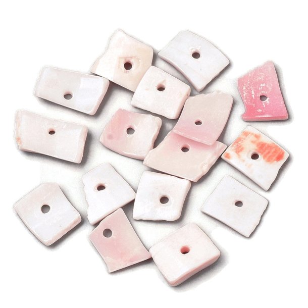 Pearlescent, flat uneven square, pale pink, approx. 6-10x5-8.5mm. 20 pcs.