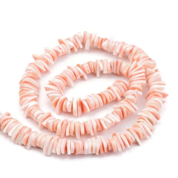 Mother of pearl, whole strand, flat edged pieces, peach/lavender coloured, approx. 10x6x1 mm,