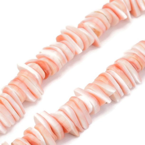 Mother of pearl, flat edged pieces, peach/lavender, approx. 10x6x1 mm, 20 pcs