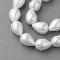 Shellpearls, Tropfen, naturwei&szlig;, 13x10 mm, durchbohrt, ganzer Perlenstrang, 29 stk