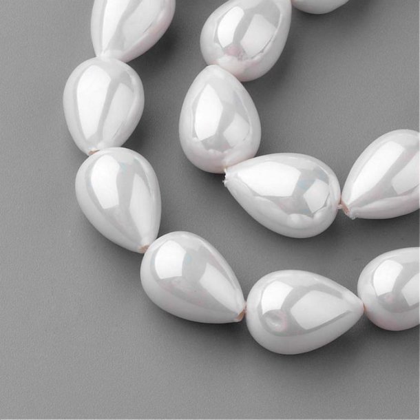 Shell pearl teardrops, AB-white, 13x10 mm, through-drilled, 2 pcs.