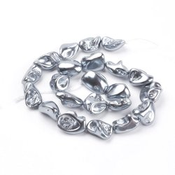 Shell pearls, Nuggets Perlen, ganzer Strang, uneben, Silber/Grau, ca. 20x17x9 mm, 18 Stk.