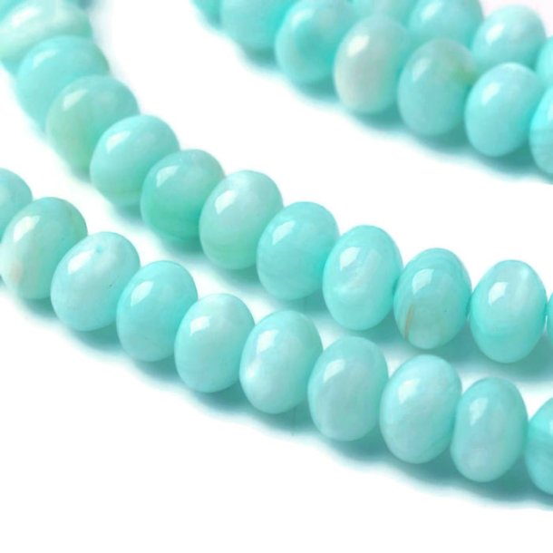 Shell beads, turquoise blue, roundel, 6x4 mm, hole: 1 mm 10 pcs.
