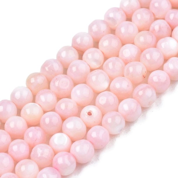 Mother of pearl bead, dyed, round, pink, pearl effect, 4 mm. 10 pcs.