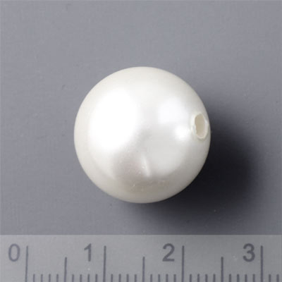 Shellpearl, rund, weiß, 14 mm, angebohrt, Lochgröße 3 mm, 2 Stk.