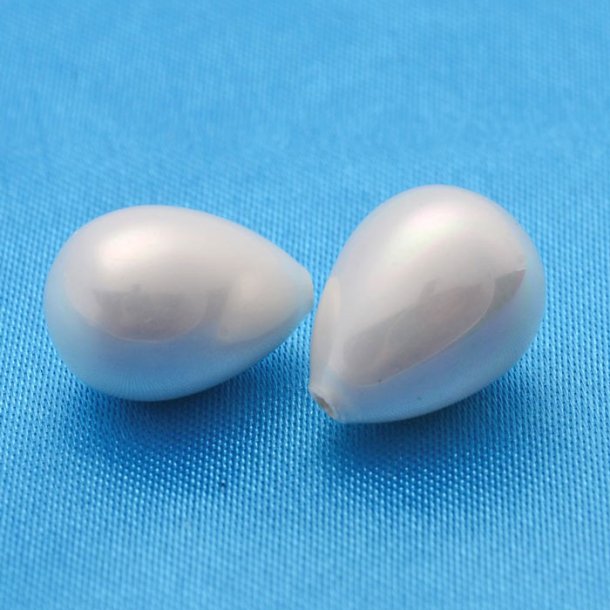 Shell pearl teardrop, natural white, 14x10mm, half-drilled, 2pcs.
