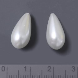 Shellpearls, Tropfen, angebohrt, perlmuttwei&szlig;, 16x8 mm,  2 Stk.